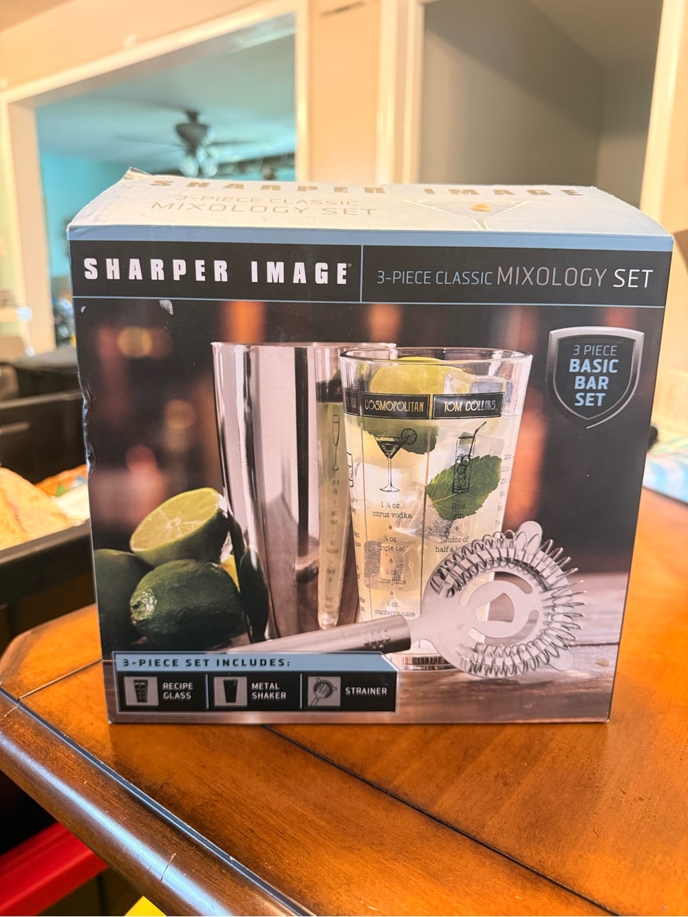 Sharper Image 3 Pc Stainless Steel Cocktail Shaker and Glass Mixing Cup Set